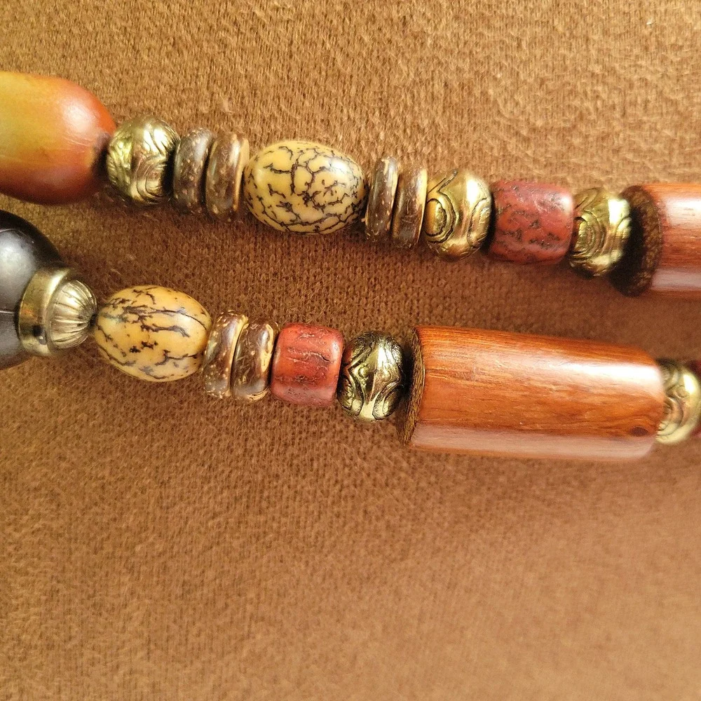Multicolor Beaded Wood Resin Belt Necklace 38 Inch Adjustable Size EthnoCore